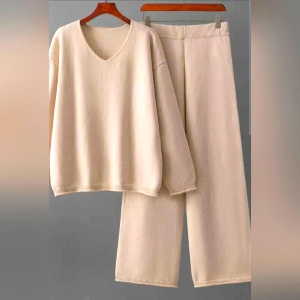 Cream Knit Sweater and Pants Set